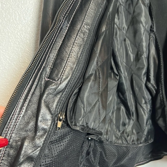 Zony Inc Leather Motorcycle Jacket Black With Pink Racing Stripes Medium - Picture 10 of 16